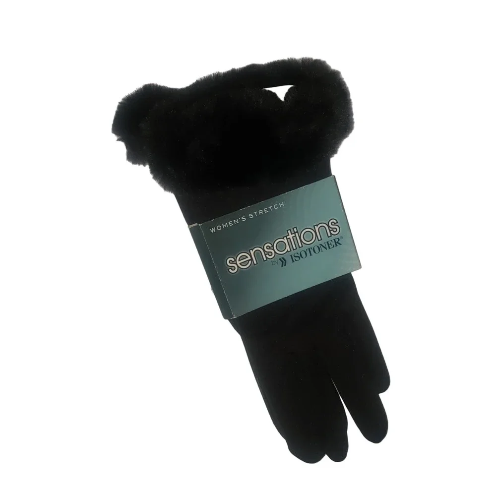 ISOTONER Sensations Black Water Repellant Stretch Gloves NEW